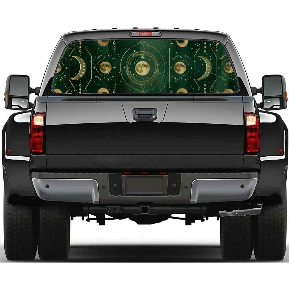 

Golden Moon and Star Glows Car Accessories Rear Windshield Sticker, Truck Window See Through Perforated Window Car Vinyl Wraps D