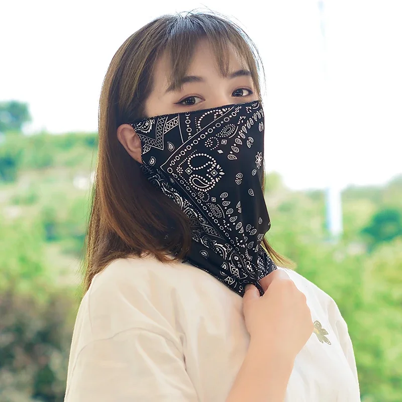 

Солнцезащитная маска, вуаль из ледяного шелка, чехол для шарфа, женская шея, анфас, летний шарф для ушей