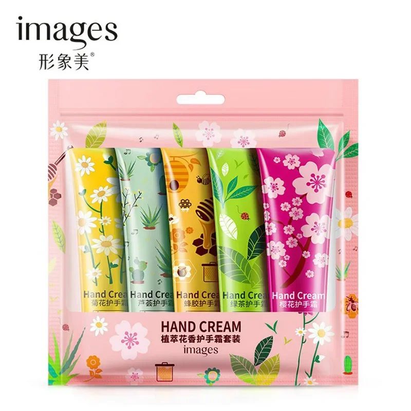 Images Plants Hand Cream Set 5pcs Aloe Green Tea Propolis Moisturizing Hand Cream Nourishing Anti Chapping Oil Control Hand Care