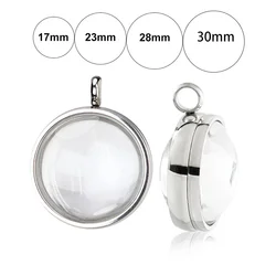 1pc 17mm 23mm 28mm 30mm Stainless Steel Floating Locket Pendant Double Curved Glass Memory Locket For Necklace Making Medallion