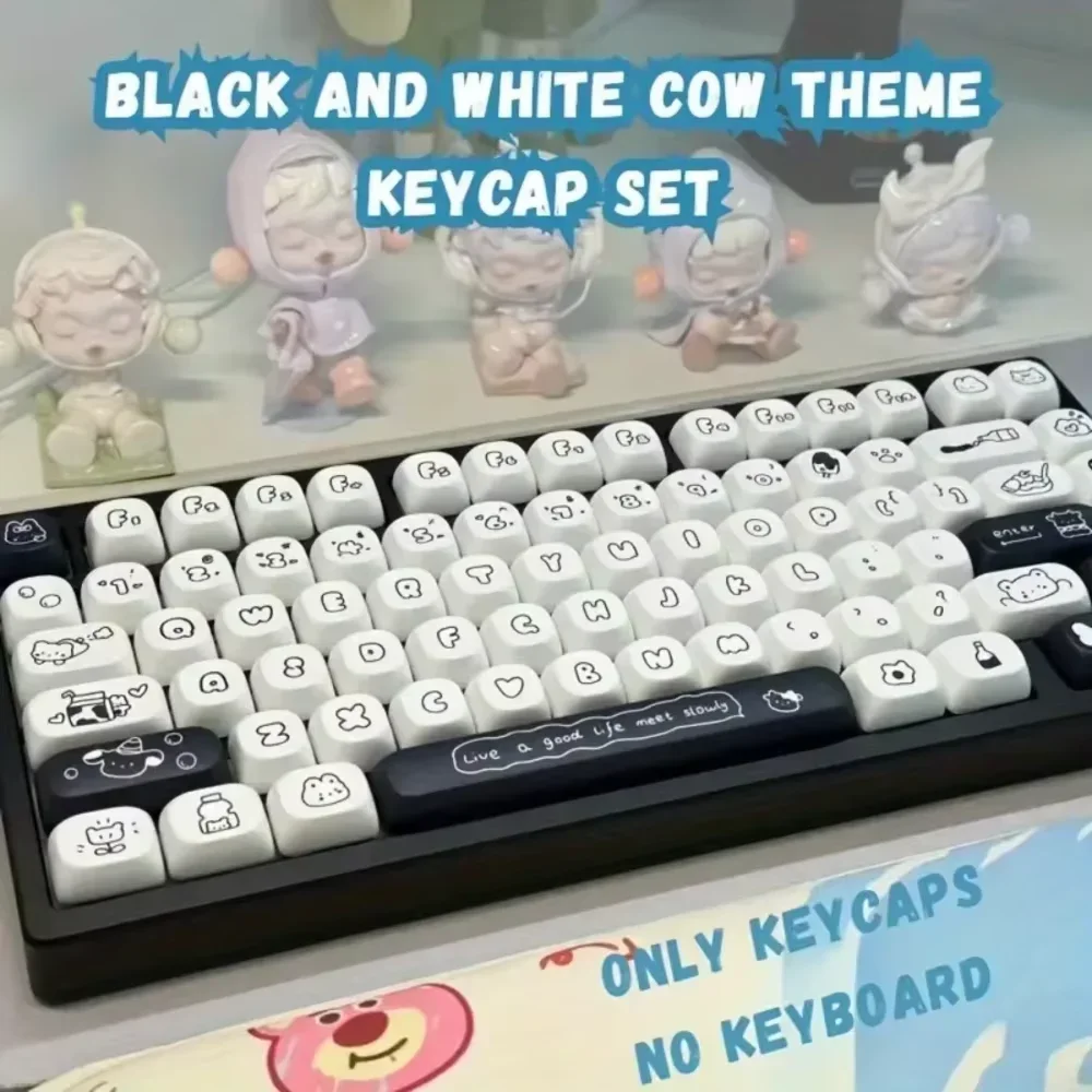 Imagem -04 - Moa-keycap de Leite Preto e Branco para Mulheres Teclados Mecânicos Faça Você Mesmo Pbt 141 Teclas 60 80 87 98 104 108