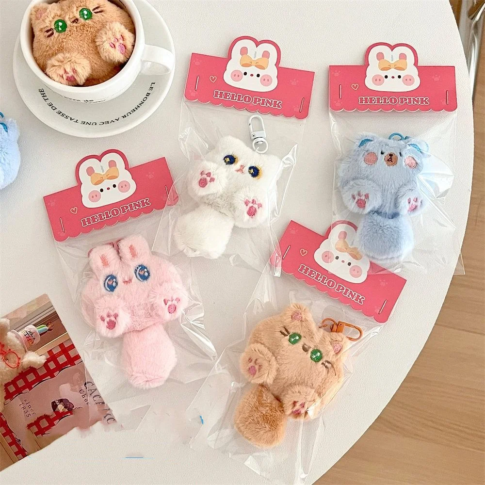 Soft Cute Cat Plush Keychain Cartoon Stuffed Rabbit Doll Keyring Kawaii Fashion Animal Pendant with Tail Car Key Pendant