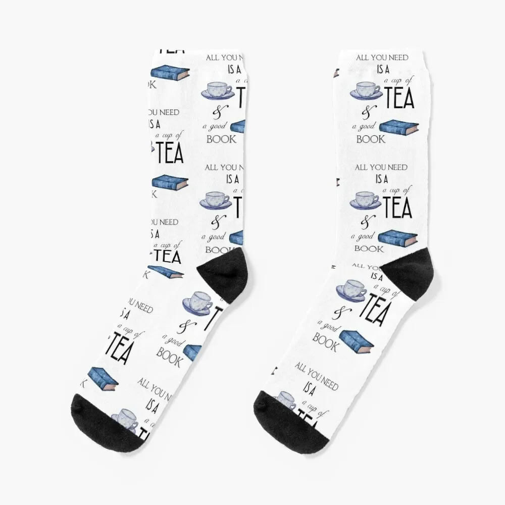 

Books and Tea for Cozy Reading Socks cartoon Christmas Boy Socks Women's