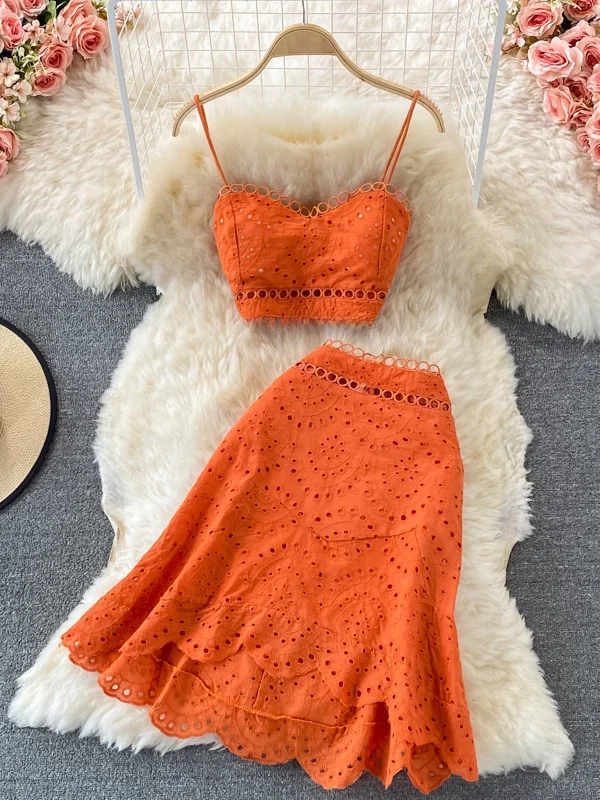 

Beach Vaion Set Summer New Sle Bal ort Strapl Top High Waist f Skirt Two Piece Set Casual Faion Ensemble