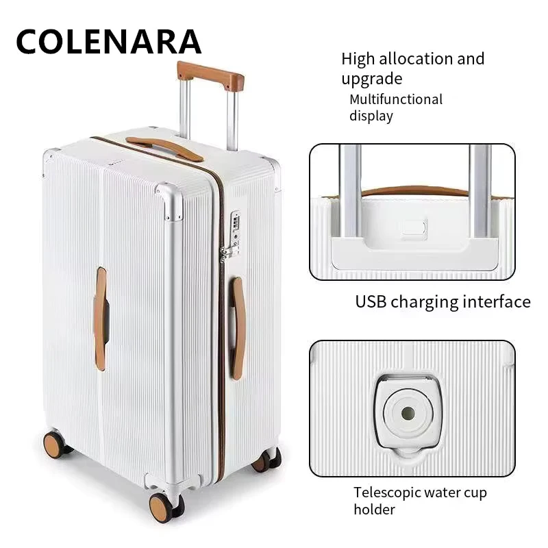 

COLENARA Rolling Suitcase Zipper Boarding Box Aluminum Frame Trolley Case 20"24"26"28 Inch Large Capacity USB Charging Luggage