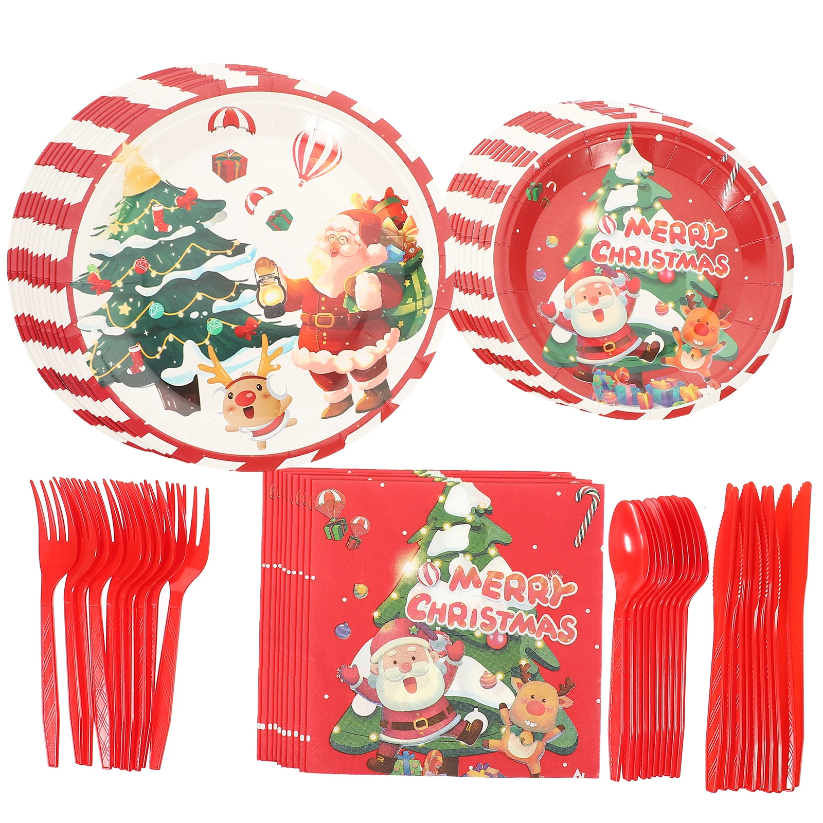 

1 set Disposable Party Decoration Paper Plates Cups Set 7inch 9inch Plates Napkins Forks Spoons Christmas Theme Parties