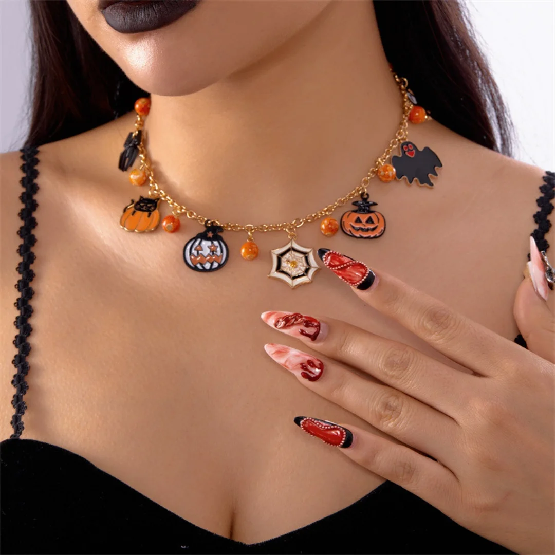

DUTRIEUX Gothic Punk Halloween Necklace For Women Girl Men Y2k Choker Spider Bat Pumpkin Ghost Clavicle Festival Jewelry Gifts