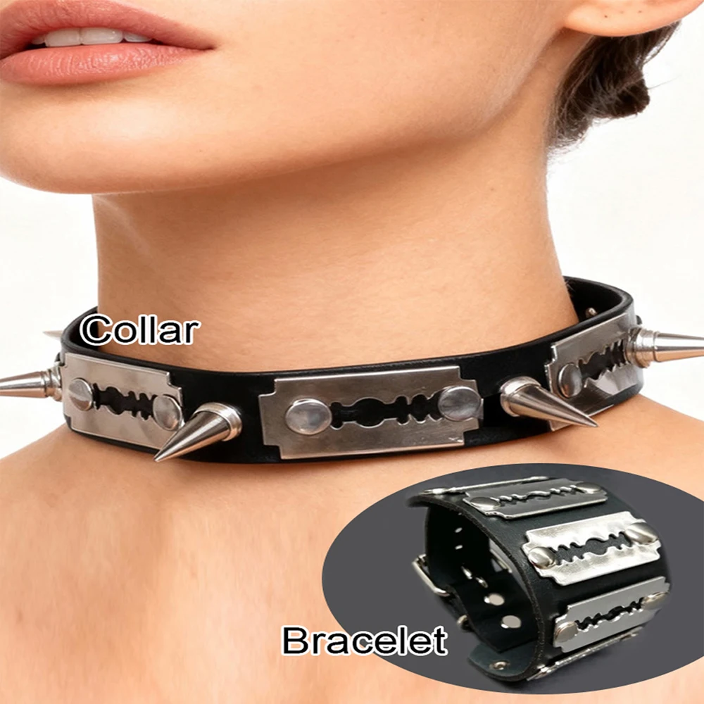 Gothic Punk Necklace Exaggerated Rock Collar Bracelet Set Halloween Costume Jewelry Gothic Accessories, Durable Fashion Items