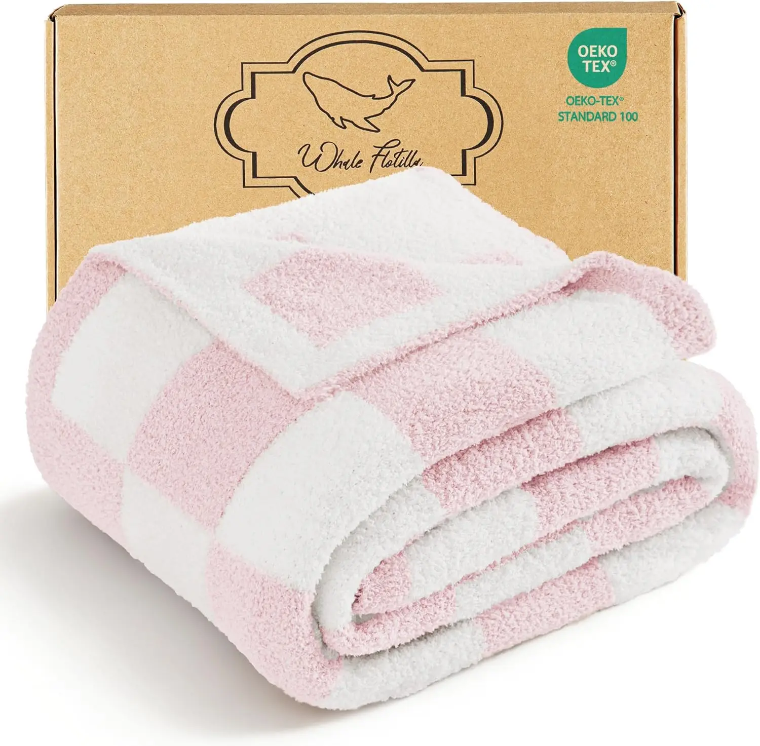 

Checkered Knit Throw Blanket, Ultra Soft Reversible Cozy Decorative for Couch Sofa Bed, 50x60 Inch, Pink