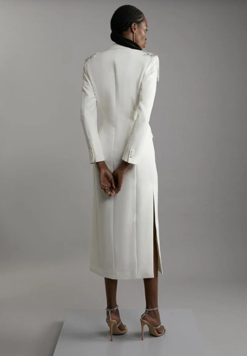 Kryształowe Aplikacje Damskie Garnitury 1 Część Luksusowa Koralikowa Długa Marynarka Afrykańska Dopasowana Jednorzędowa Blezer Szyty na Miarę