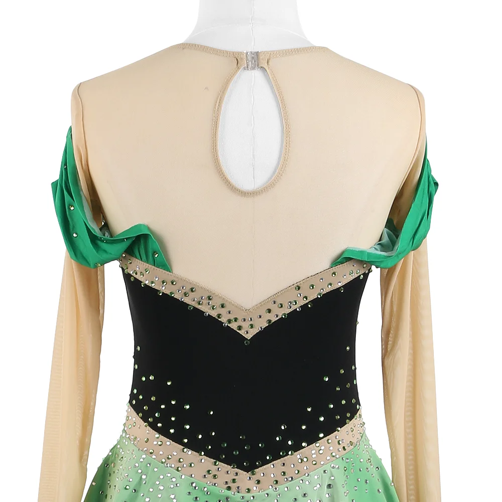 Zagitova Figure Skating Dress For Women Girls Ice Skating Skirt Performance Competition Green Gradient Frozen Princess Anna