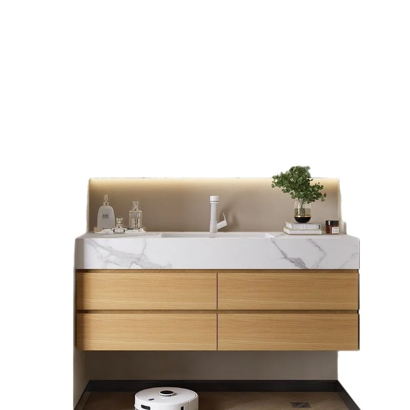 

Bathroom Cabinet Combination Corian Integrated Seamless Ceramic Basin Bathroom Oak Face Wash Bench