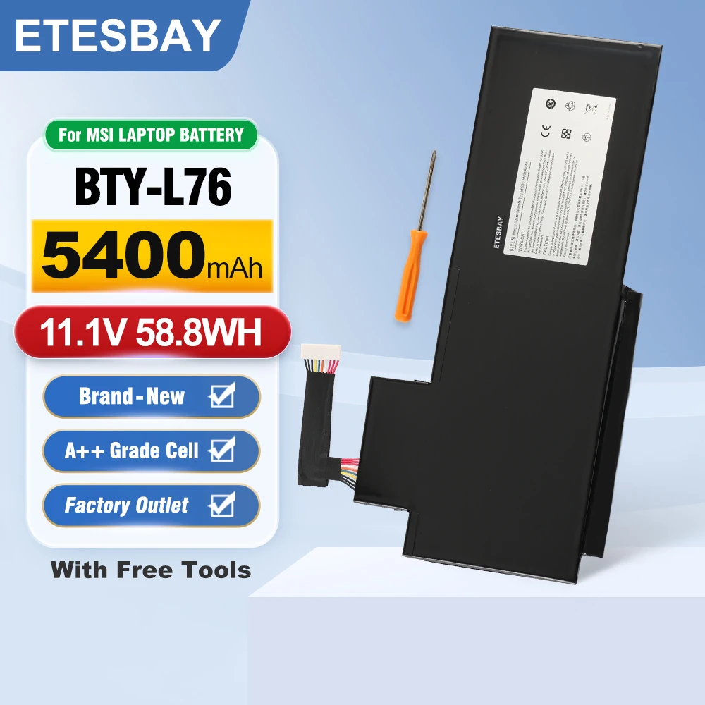 ETESBAY BTY-L76 Laptop Battery For MSI GS70 MS-1771 MS-1772 MS-1774 2QC-019XCN For Medion Erazer X7615 X7613 5400mAh/58.8WH