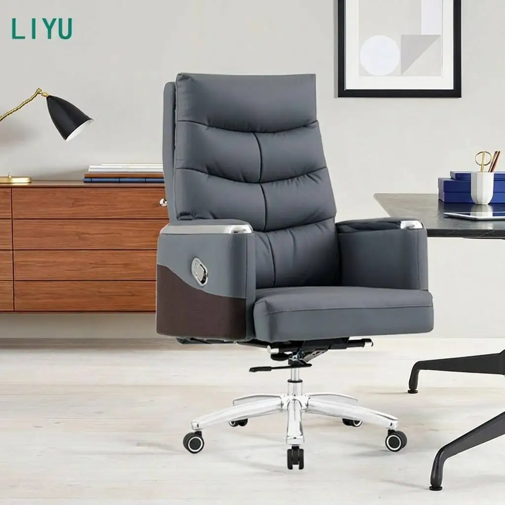 LIYU Luxury High Back Leather Executive Office Chair Reclining Heavy Duty Ergonomic Swivel Manager Computer Conference Chair