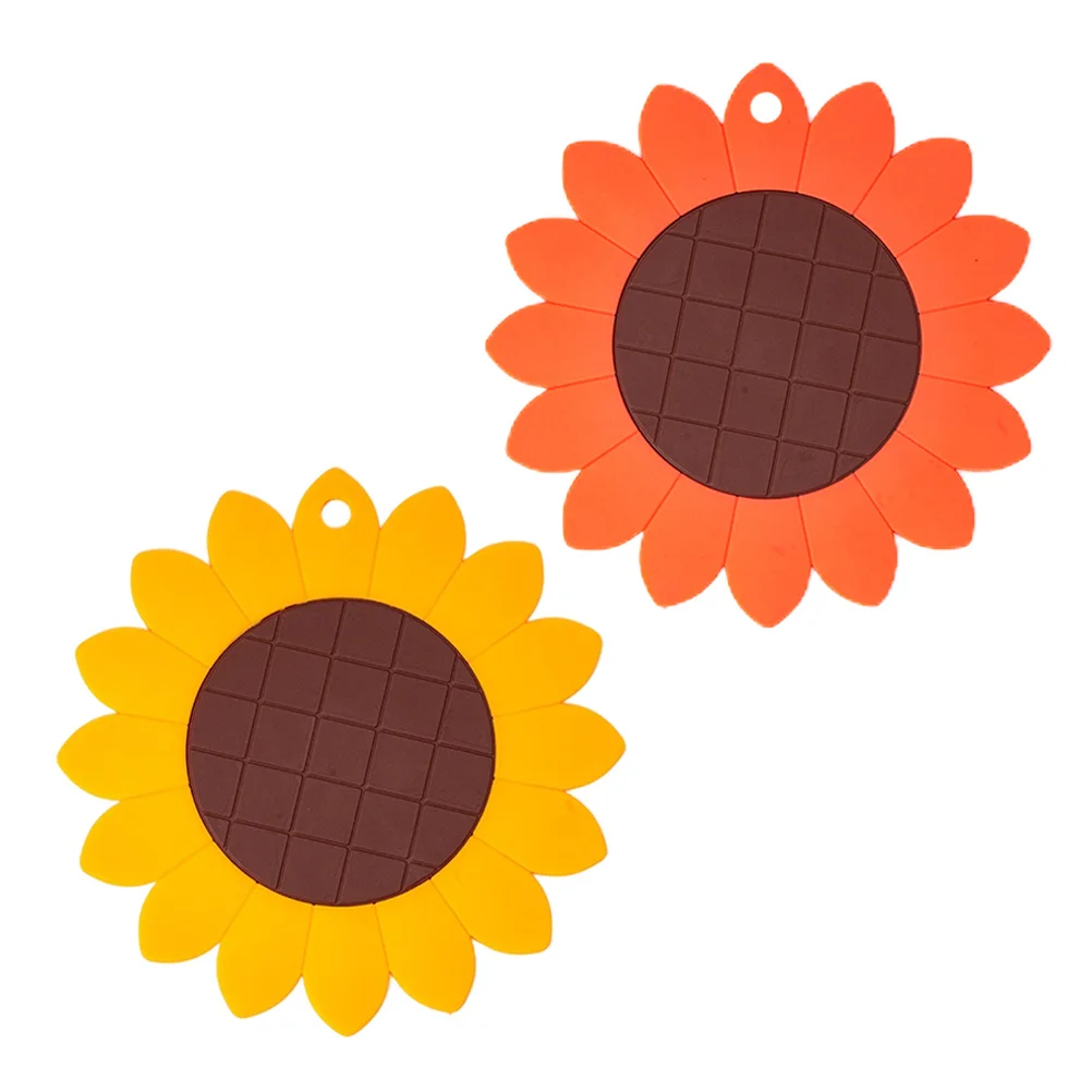 

2 Pcs Sunflower Coaster Heat resistant Place Mat TPE Cushion for Home Office Hotel Table Decor Waterproof Desk Accessories