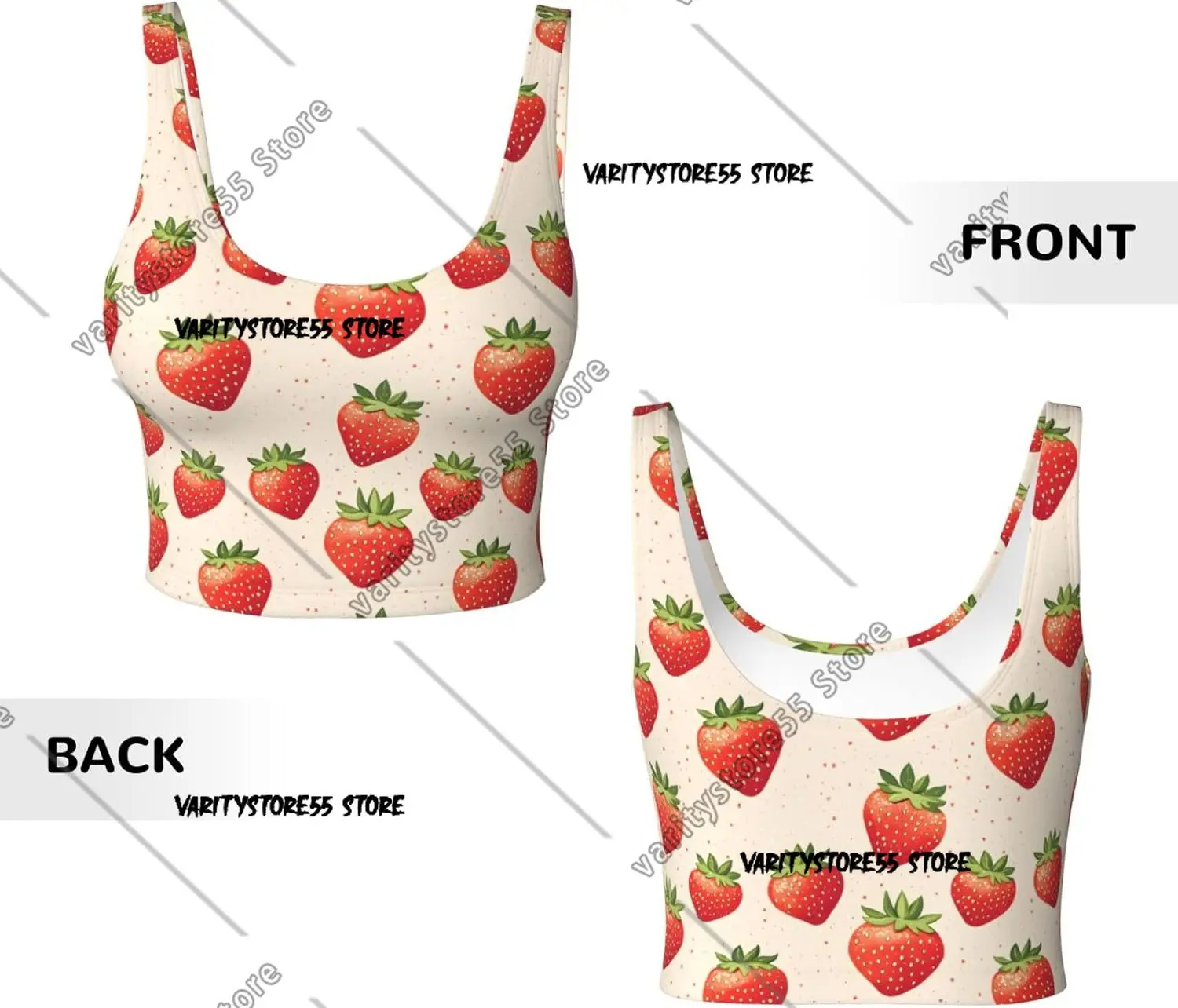 Sports Bras for Women High Support Bright Strawberry Print Running Athletic Workout Crop Tank Top
