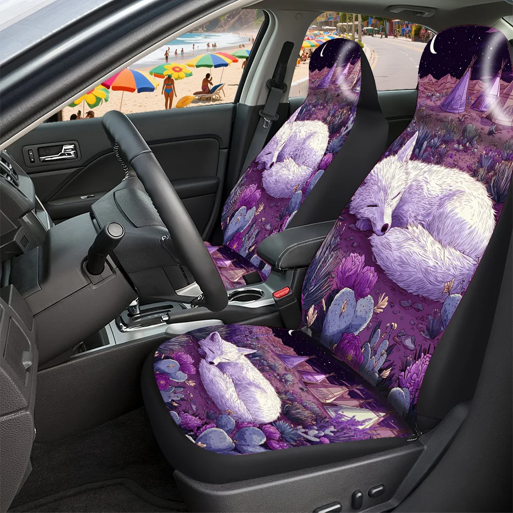2-5 Seat Set Car Seat Covers Breathable Polyester Universal Fox Prairie Design For Trucks Suvs Off-Road Cars Festive Halloween C