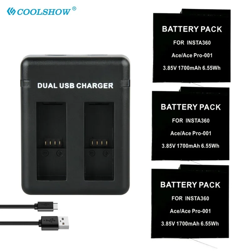 

Coolshow 1700mAh Batteries For Insta360 Ace Pro Battery Charger 360 Action Camera Battery for Insta360 Ace Accessories