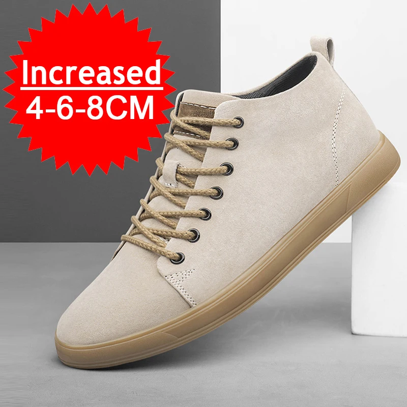 British Style Genuine Leather Men's Casual Shoes Breathable Comfort Heightening Shoes Men Wedding Shoes Fashion Sneakers Shoes