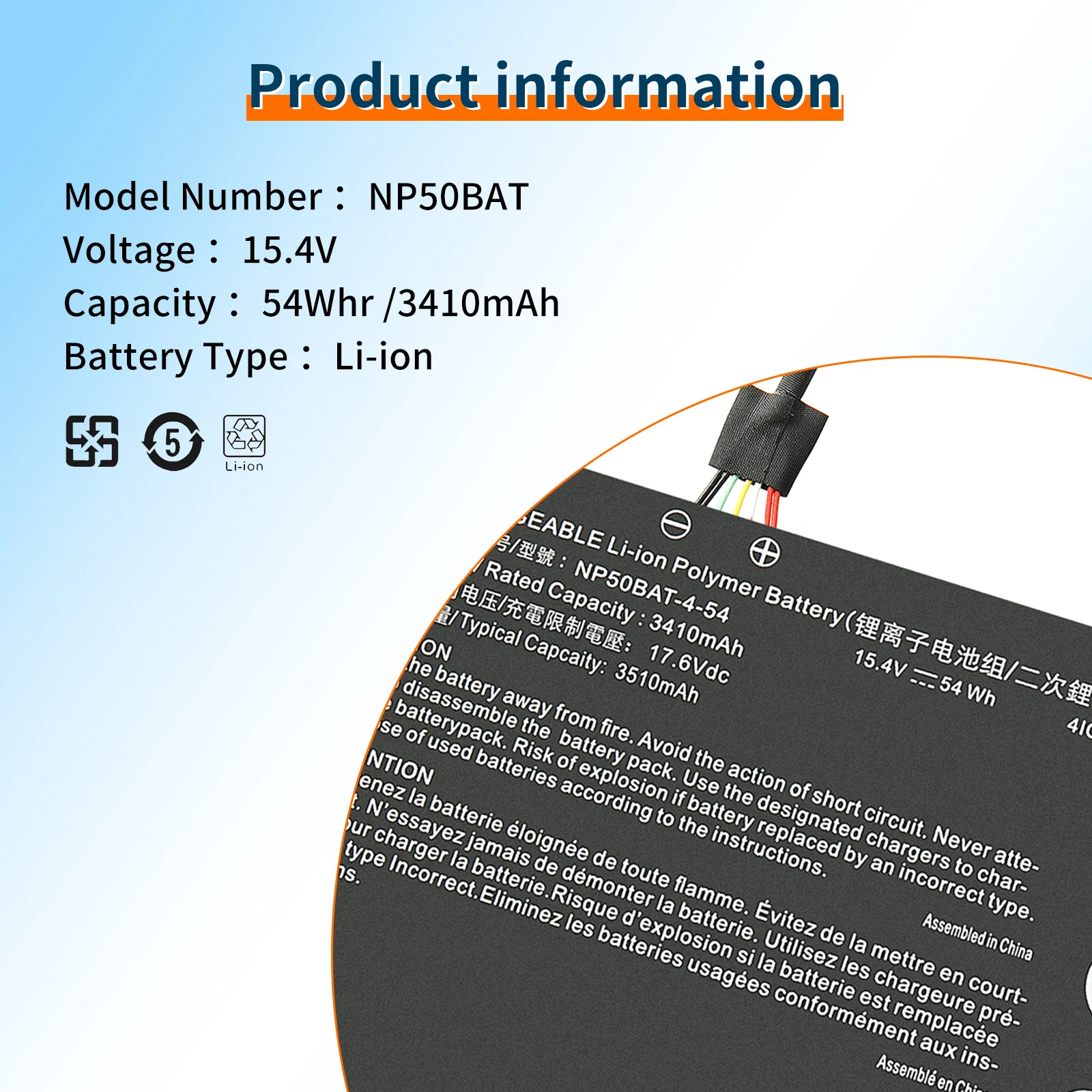 BVBH-batería NP50BAT-4-54 6-87-NPSKS-53G00 para ordenador portátil, para Clevo NP70 JiangXin X17 AT22 JiangXin X15 XS22 XS2021 Hasee T8-DA7NP i7