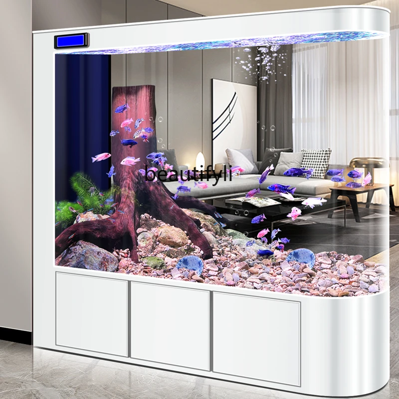 

New Fish Tank Living Room Large Aquarium Floor Filter Screen Fish Globe Ecological Change Water