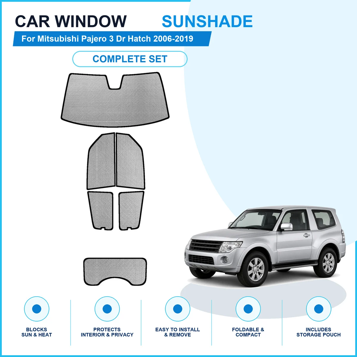 For Mitsubishi Pajero 3 Dr Hatch 2006-2019 Custom Full Set Window Sunshades Aluminum Foil Suction Cup Anti UV Privacy