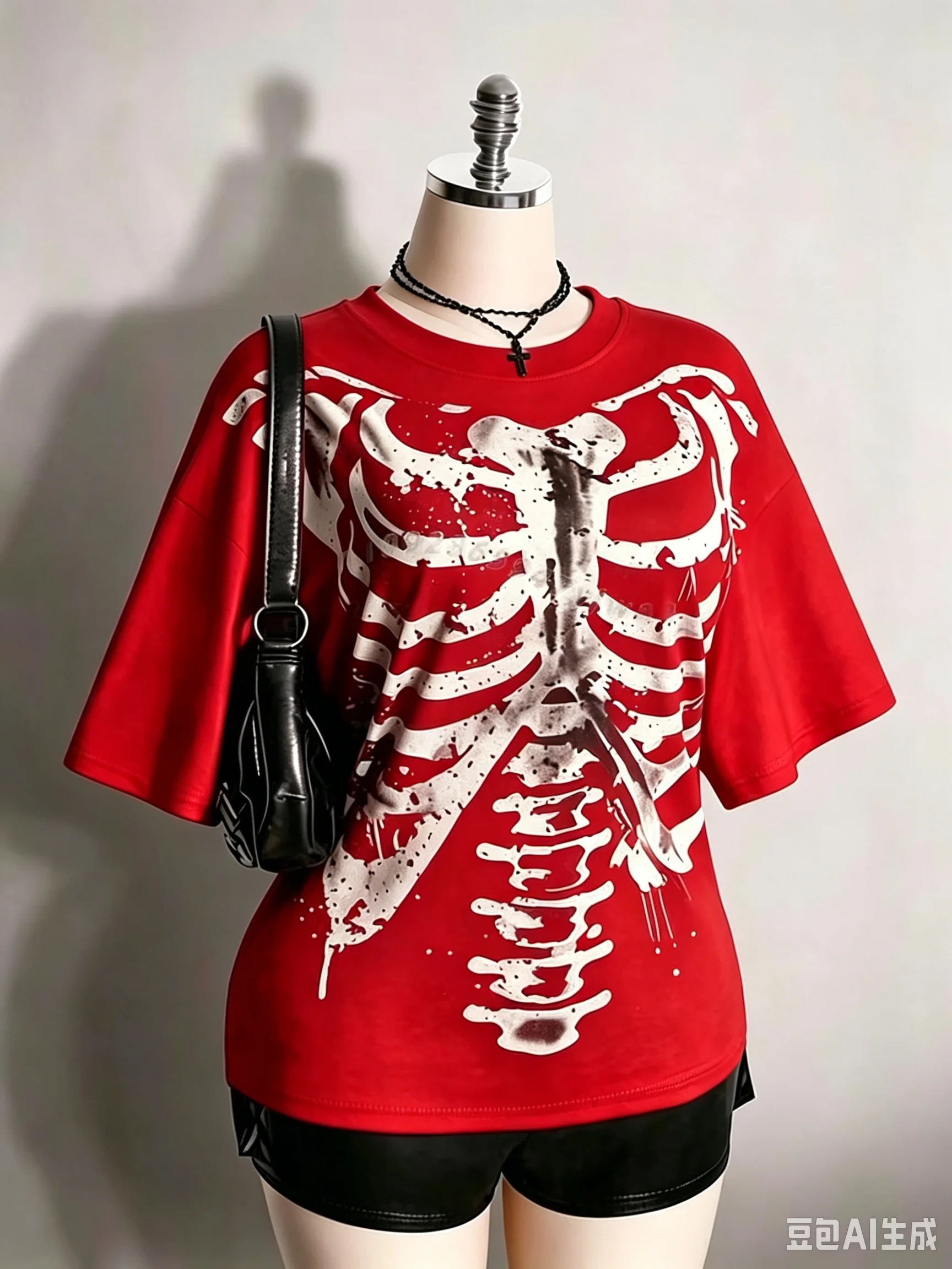 2026 Damen Halloween Skelett Brustkorb Grafik T-Shirt Y2k Alt Goth Punk Distressed Totenkopf Knochen Print Kurzarm Herren T-Shirts – Detail 6