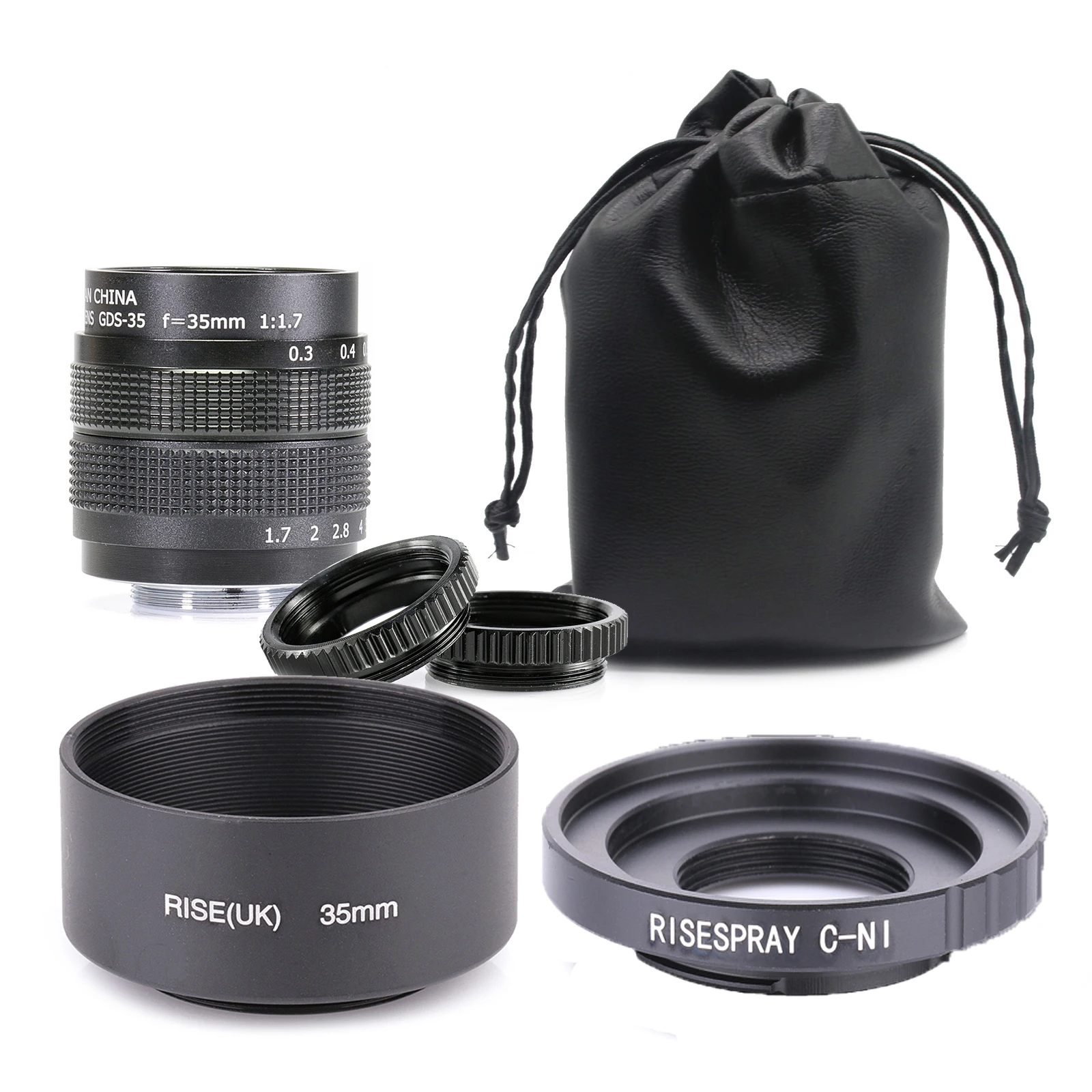 35mm f/1.7 APS-C CCTV camera Lens+adapter ring+2 Macro Ring + lens hood set for NIKON N1  J1/J2/J3/J4/J5 Mirroless Camera