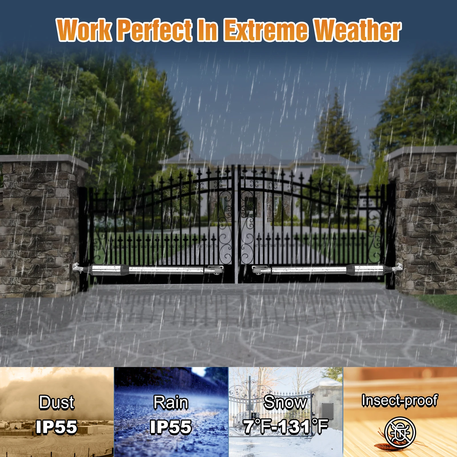 Automatic Dual Swing Gate Opener with Remote Complete Kit for Swing Gate Up to 300KG.