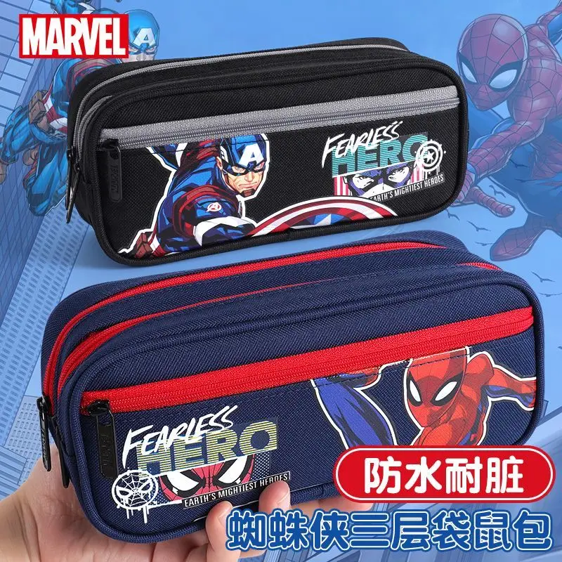 Marvel Animation Peripheral Spider-Man Captain America Cartoon Pen Bag Student New Large Capacity Durable Canvas Stationery Bag