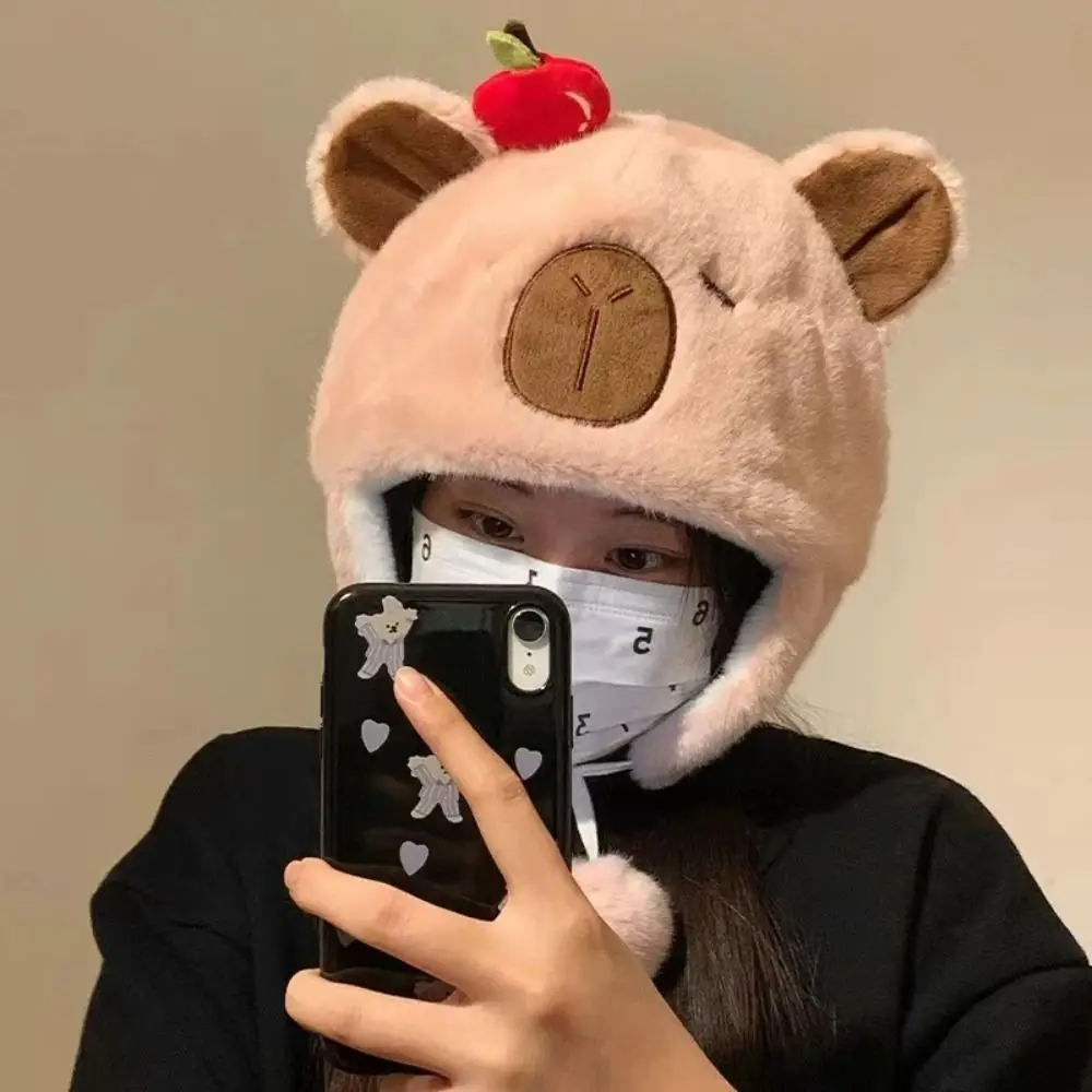 

New Capybara Winter Plush Hat Fluffy Warm Velvet Ear Protection Hat Soft Thickened Bucket Hat