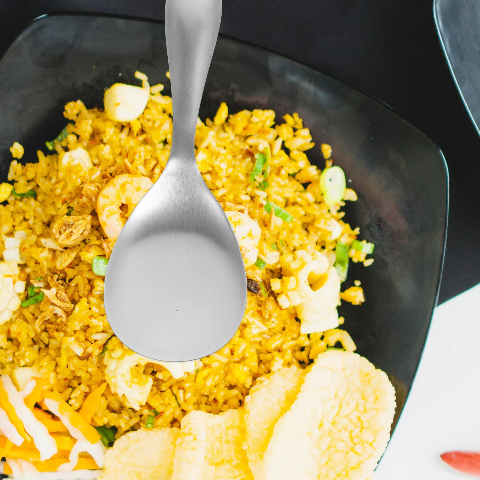 

2Pcs Stainless Steel Rice Spoons Nonstick Large Kitchen Paddles Silver Easy Clean Suitable for Home Hotel