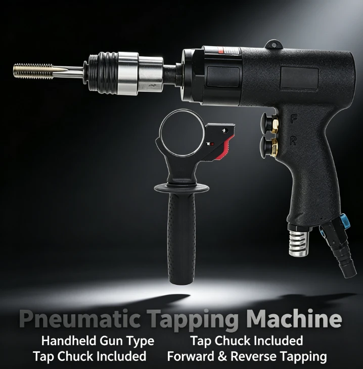 Pneumatic Tapping Machine Hand‑held Gun‑Type Air Tapper with Air Motor for Thread Tapping Rework and Tap Chuck Holding Operation