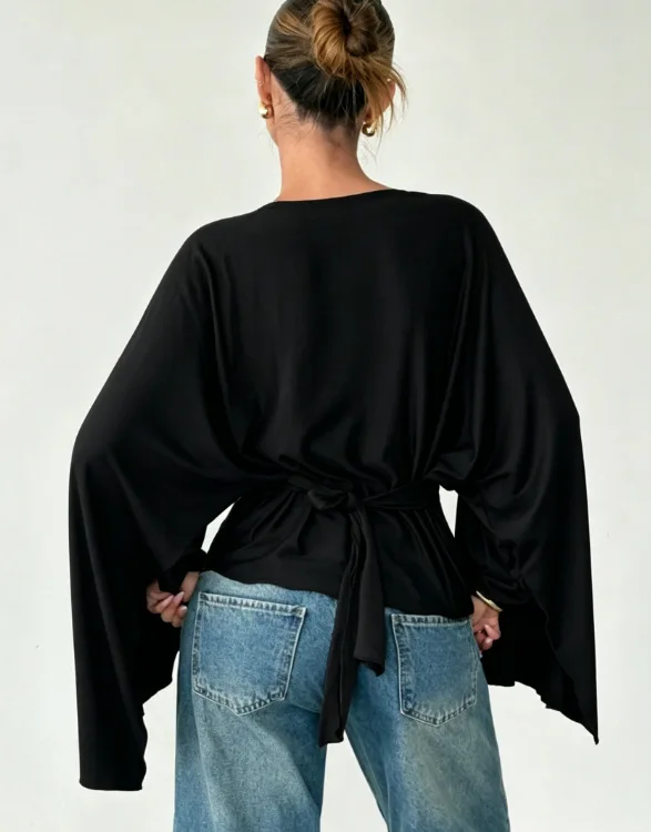 Fashionable Solid Color Casual Long Sleeve Top with Waist-Cinching Bell Bottoms for Versatile Styling