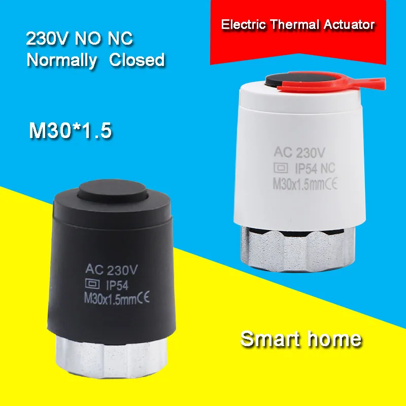 230V Normally Closed NO NC M30*1.5mm Electric Thermal Actuator for Underfloor Heating TRV Thermostatic Radiator Valve