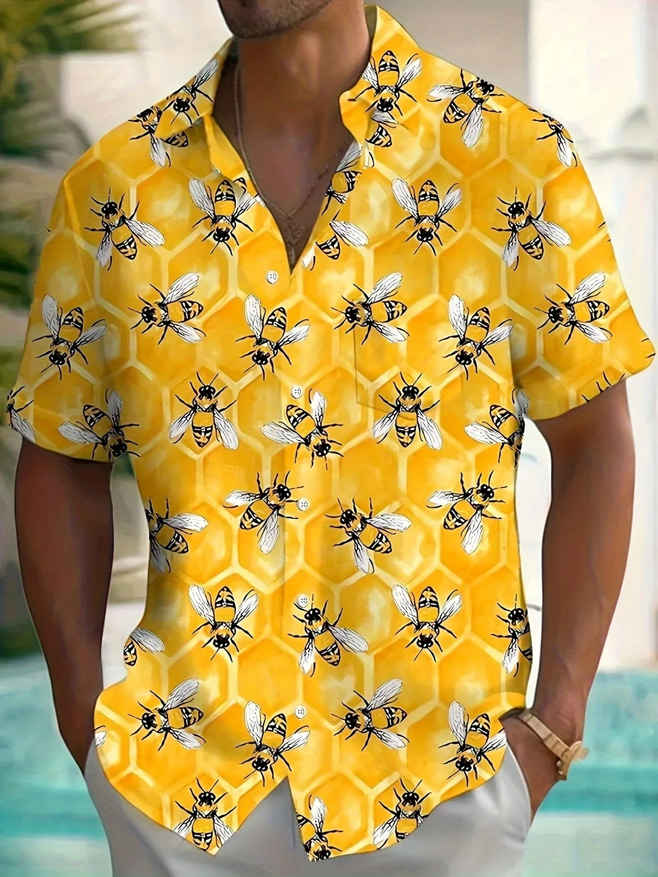 

Retro Hawaiian Bee 3D Print Shirt for Men Vacation Casual Short Sleeve Funny Shirts Streetwear Fashion Honey Insect Bee Blouse