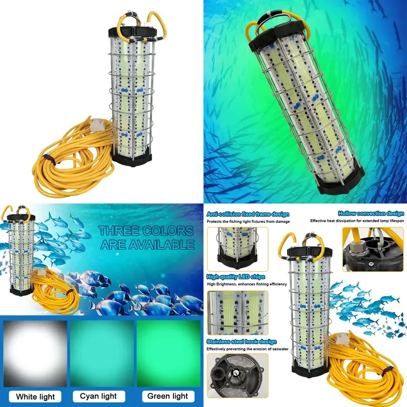 Underwater Light for Fishing 3000W Deep Sea Green 220v LED Squid Fishing Lamp Salmon Farming Light Water Proof Fishing