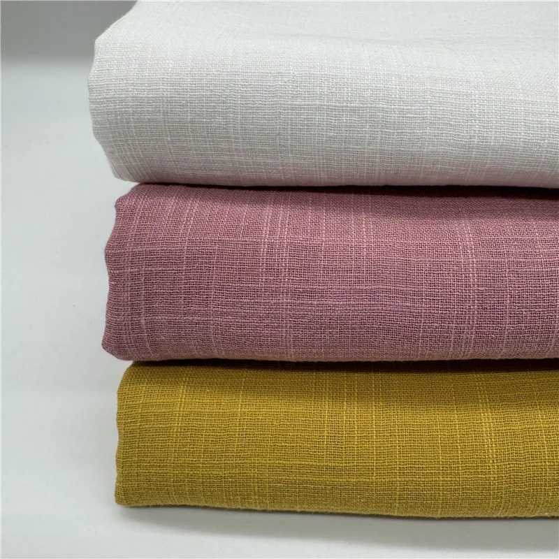 

Cotton Woven Double Layer Gauze Fabric Jacquard Check Linen-like Slub Autumn Winter For Women's and Kids' Clothing High Quality