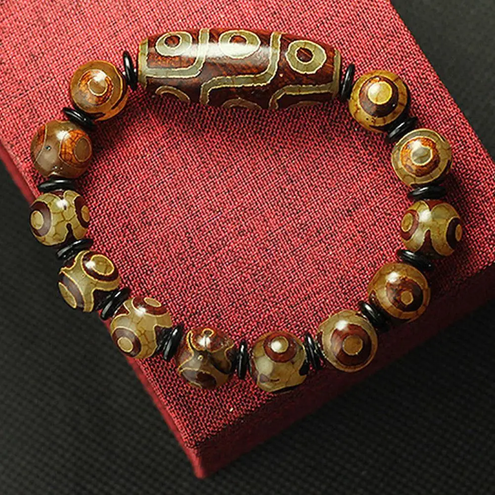 Tibetan Natural Agate Dzi Beads Fengshui Protective Natural Tibetan 9 Eye Dzi Bead Bracelet For Men And Women Couples N0A9