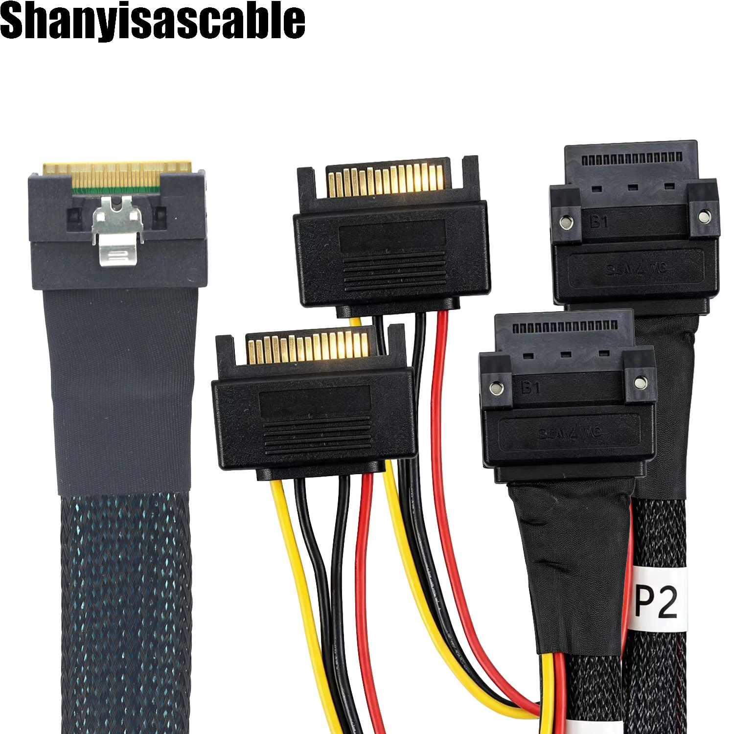 0.5M PCIE Slimline Full-shroud Scoop-proof SFF-8654 8i  to Dual GEN-Z 1C 56 Pin Female Locating Screw Holes with 15 Pin SATA