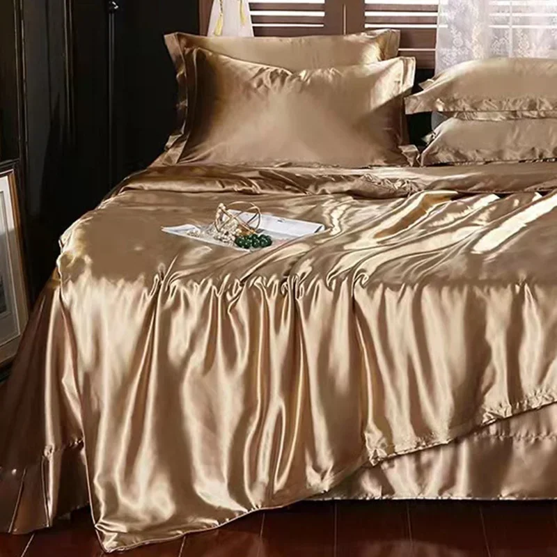 Natural Mulberry Silk-blending Fabric Duvet Cover Set Satin High Quality King Bedding Set Queen Size Hight End Silky Quilt Cover