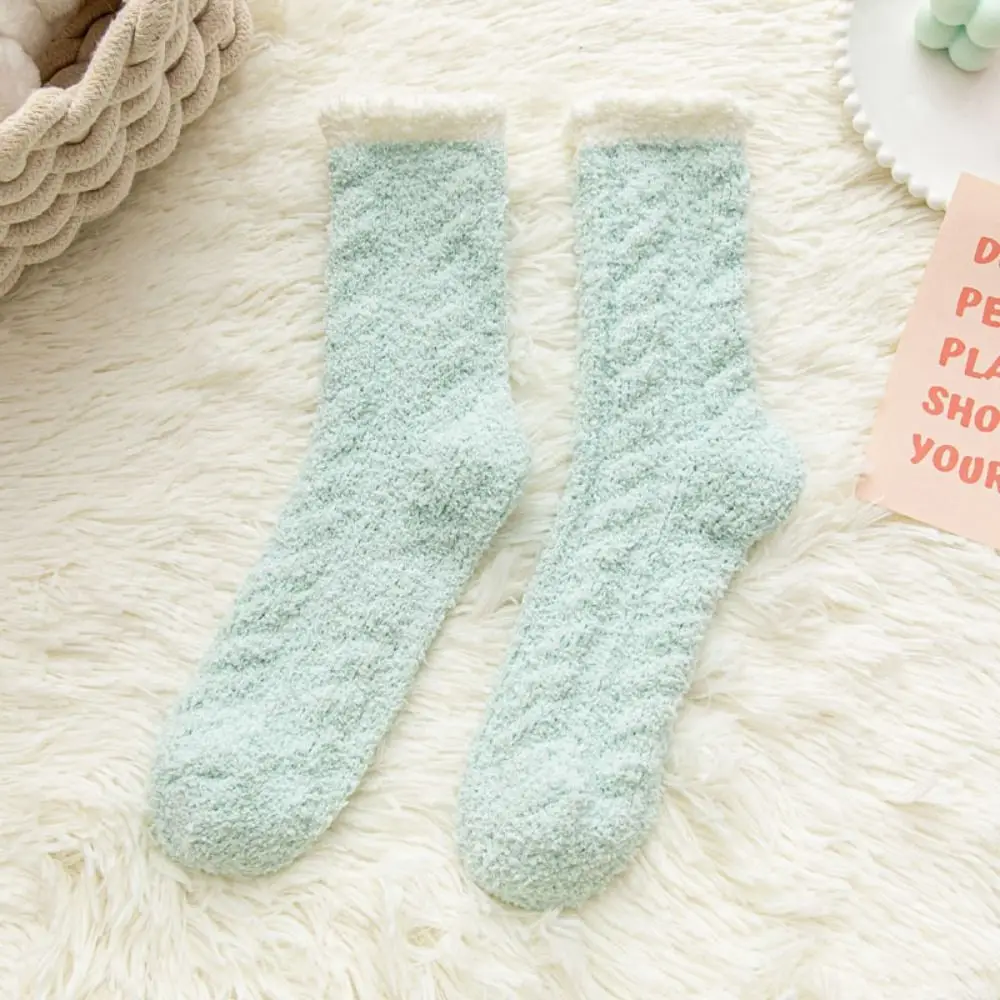 

6 пар модных плюшевых однотонных флисовых носков, теплые утепленные носки для сна, женские мягкие чулочно-носочные изделия, зимние носки-тапочки, осень-зима