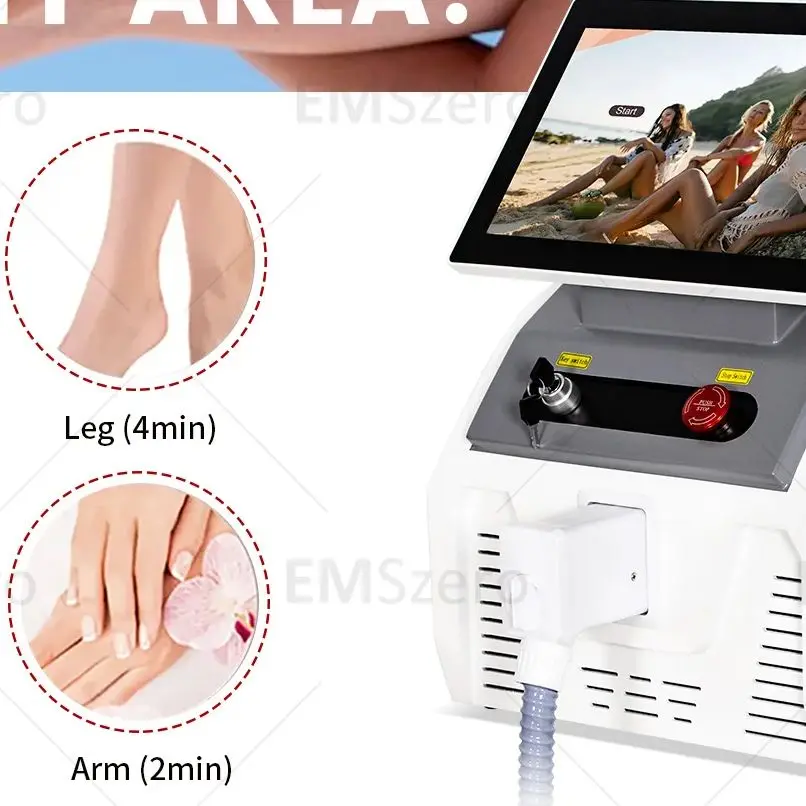 

Лазерный диодный аппарат для удаления волос 808 нм с HD-сенсорным экраном, безболезненный эпилятор с функцией охлаждения