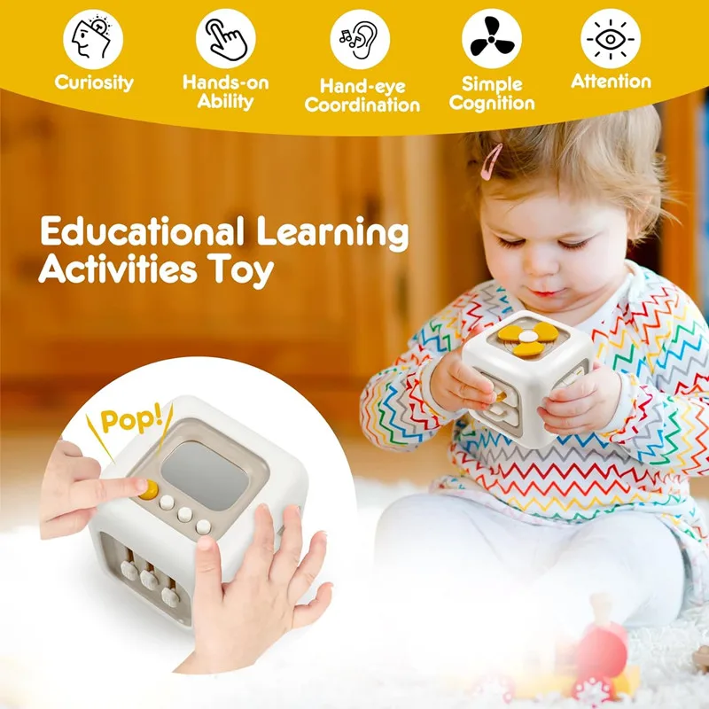 Cubo Ocupado Multipurpose para criança, Atividade Montessori, Brinquedos do bebê, Brinquedo do curso, Sensory Board, Brinquedos Educativos Aprendizagem, 6 em 1