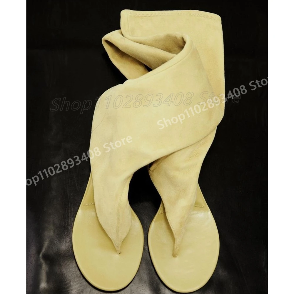 Yellow Flip Flops Suede Mid Calf Boots Stiletto High Heel New Brand Runway Women Shoes 2023 Fashion Sexy Zapatos Para Mujere