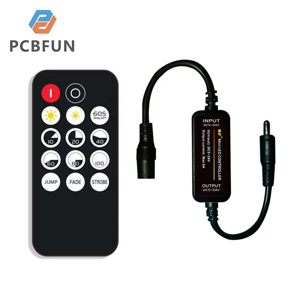 Mini LED Dimmer  RF Wireless 14 Key  Remote Control 5-24V DC Dimmer Switch Single Color Dimming Controller For LED Strip Lights