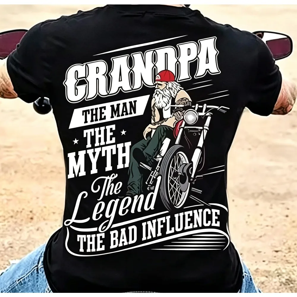 2026 New Legendary Biker Grandpa Graphic Tee, Distressed Font With Vintage Motorcycle Rider,  Biker Fans Loose Unisex Tops