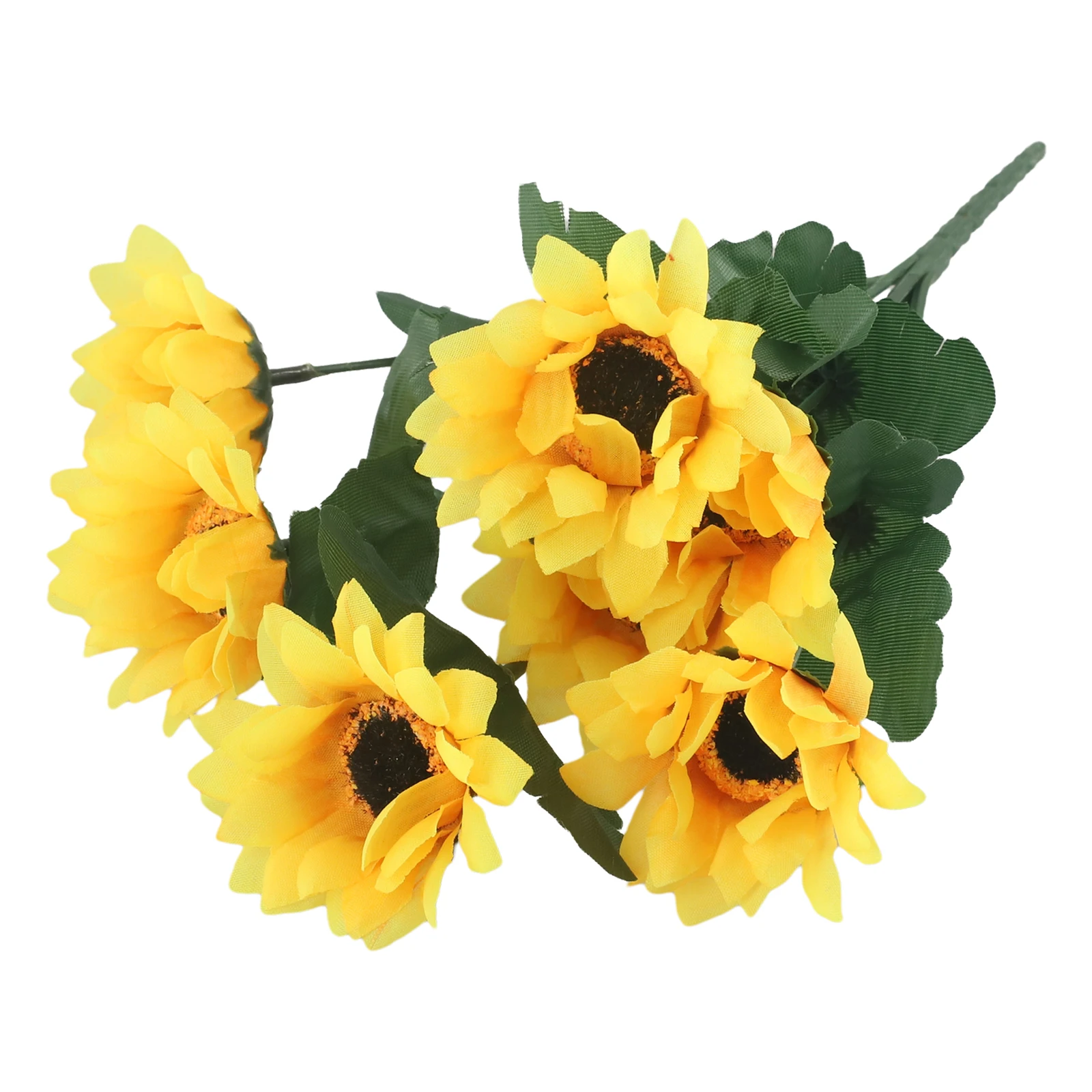 Sunflower Bright Yellow Artificial Flower Bush 7 Heads Use Indoor&Outdoor Decor Silk Flower+ Plastic Stem Wedding Decoration