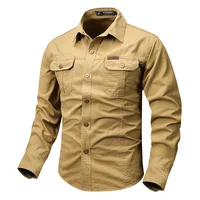 Camisa Retro de manga larga con diseño de bolsillo para hombre, camisa masculina con botones, estilo Cargo, primavera y otoño, Qutdoo