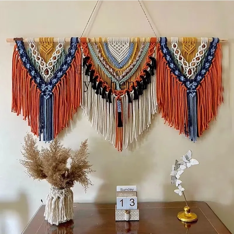 LYY  Tapestry Homestay Cotton Rope Wall Tapestry Decoration Handwoven Feather Tassel Hanging Ornament
